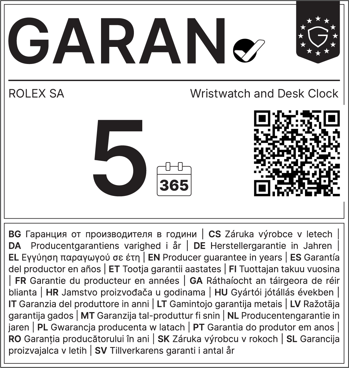 GARAN Label für Black Bay 39